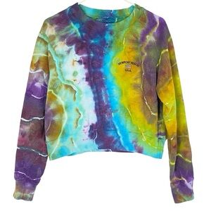 Handmade Geode Tie Dye Sweatshirt Pullover Womens Size Small Upcycled Crop Shirt